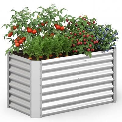 Costway 4 x 2 x 2 FT Galvanized Raised Garden Bed Rectangular Galvanized Metal Planter Box-Silver