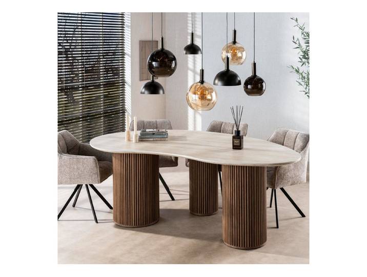 alesvelt Esstisch ROMANO ORGANICO Nierenförmiger Keramiktisch in Travertin-Optik (1-Tisch), 215x122x77h cm Keramik, Travertin-Design, Holzoptik