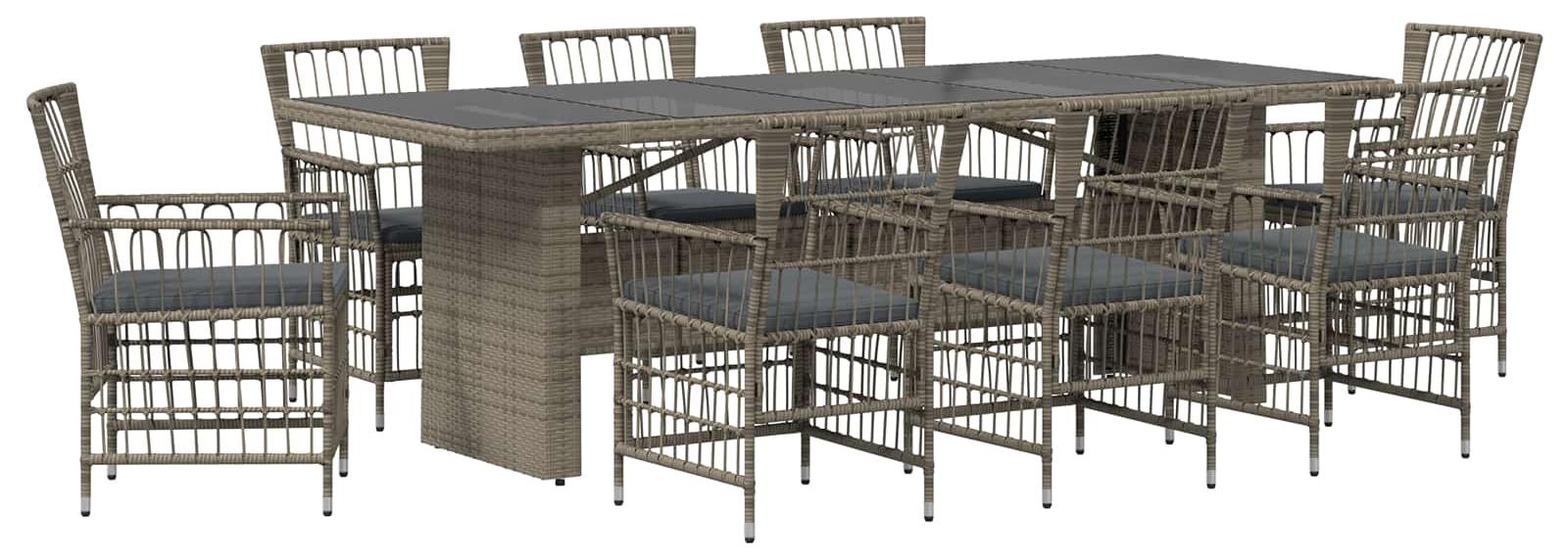 Outdoor-Essgruppe 9 stk. Grau Poly-Rattan