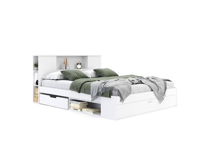 Bett Holz MADELYN mit Stauraum und Schublade 160 x 200 cm weiss