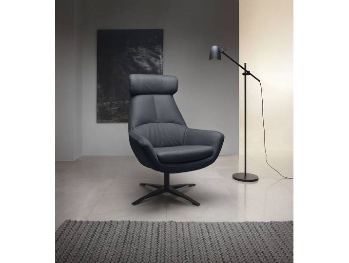 Drehsessel, Blau, 81x92x83 cm, 100% Echtleder, Drehfunktion, Modern