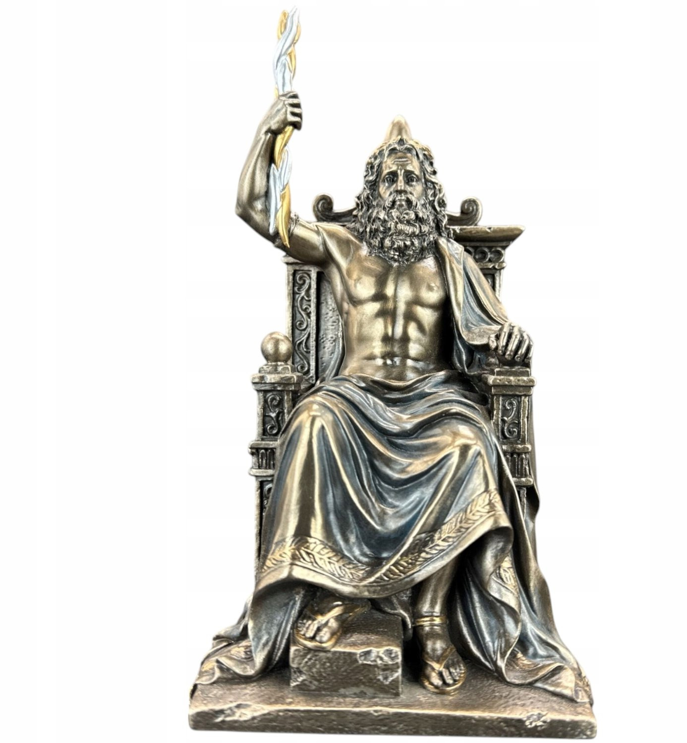 Veronese Zeus Beeld met Bliksem - Brons, Handgeschilderd