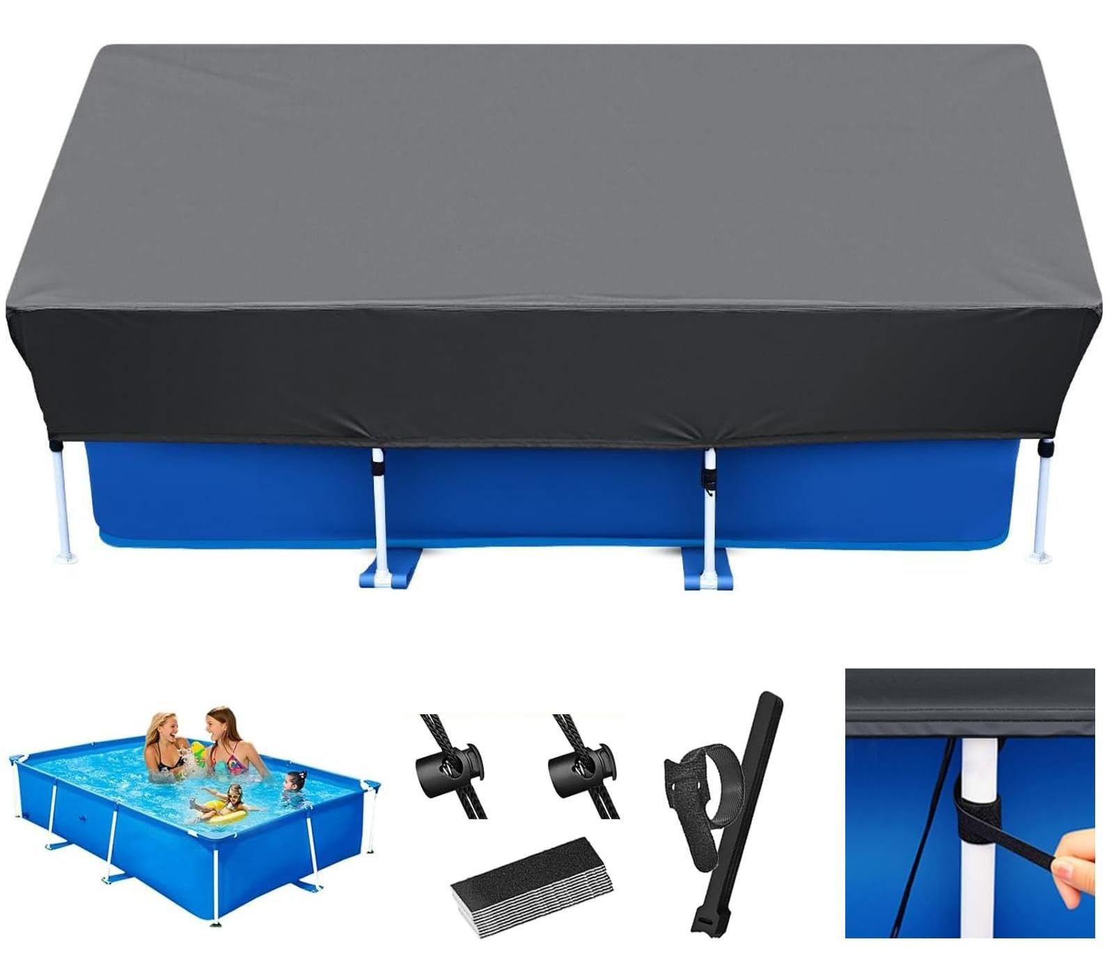 Merkloze rectangulaire zwembadafdekking met UV-bescherming en koorden