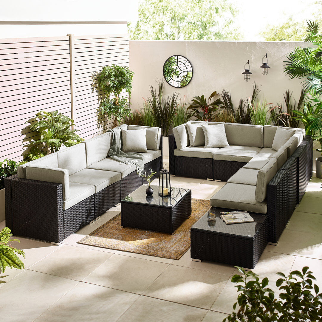 Sol 27 Outdoor Miacomet Modular PE Rattan Garden Sofa Set and Table for Modern Gardens and Patios (Cover Included) Grey Cushion/Black Frame 10