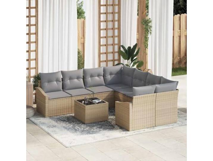 KTHLBRH Modulares Sofa Set für Terrasse und Garten mit Kissen, Wetterfestes Gartenmöbel Set, Outdoor Polyrattan Sofagarnitur mit Stauraum und höhenverstellbarem Tisch, 9-teiliges