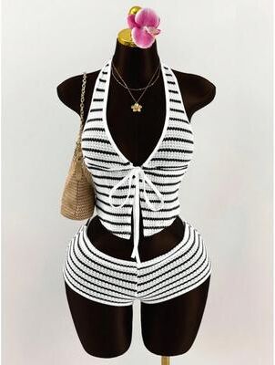 Lush Living Finds Summer Color Block Halter Top And Shorts Set For Women xl