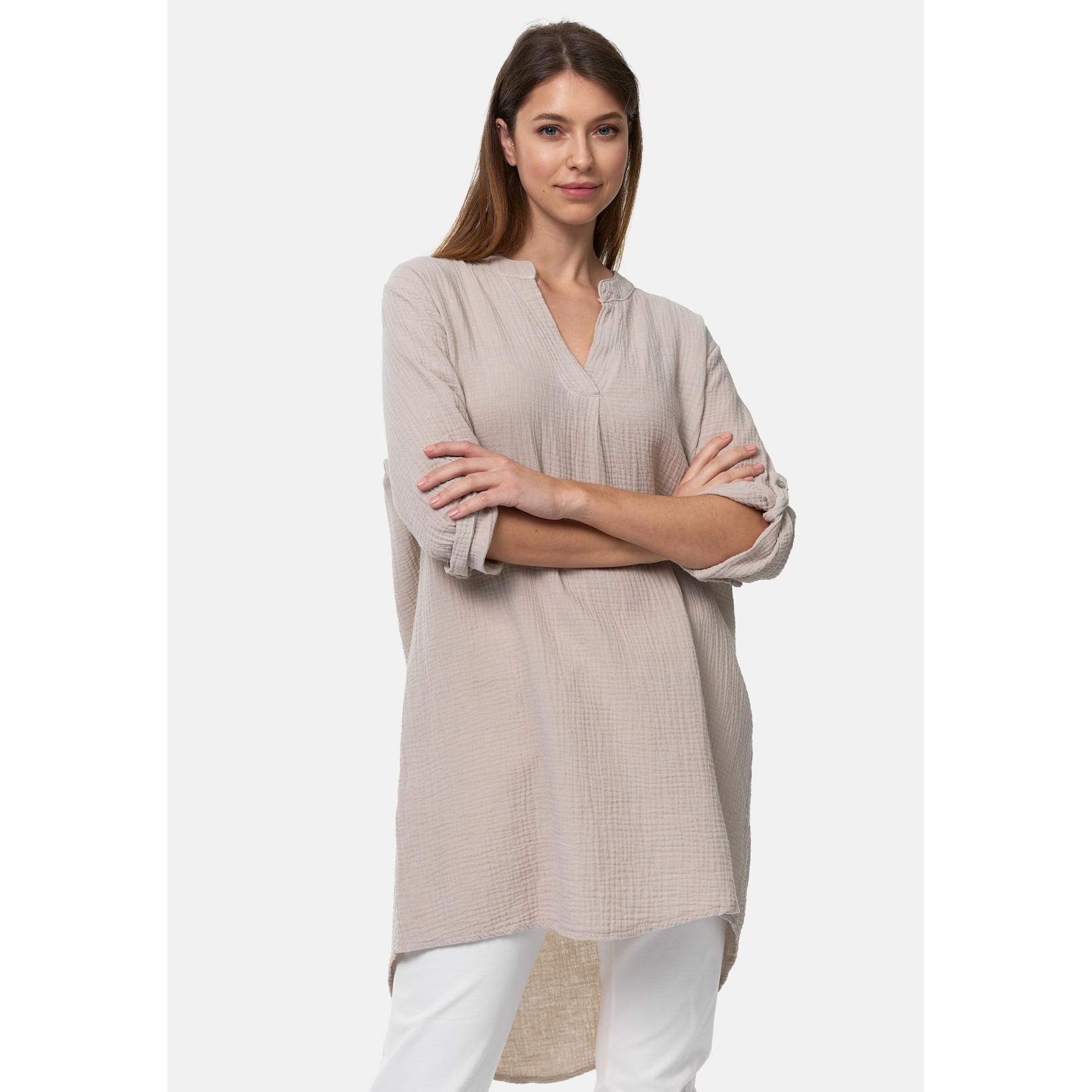 PM SELECTED Damen Longbluse Romantische Musselin Oversized Tunika in Einheitsgröße PM10