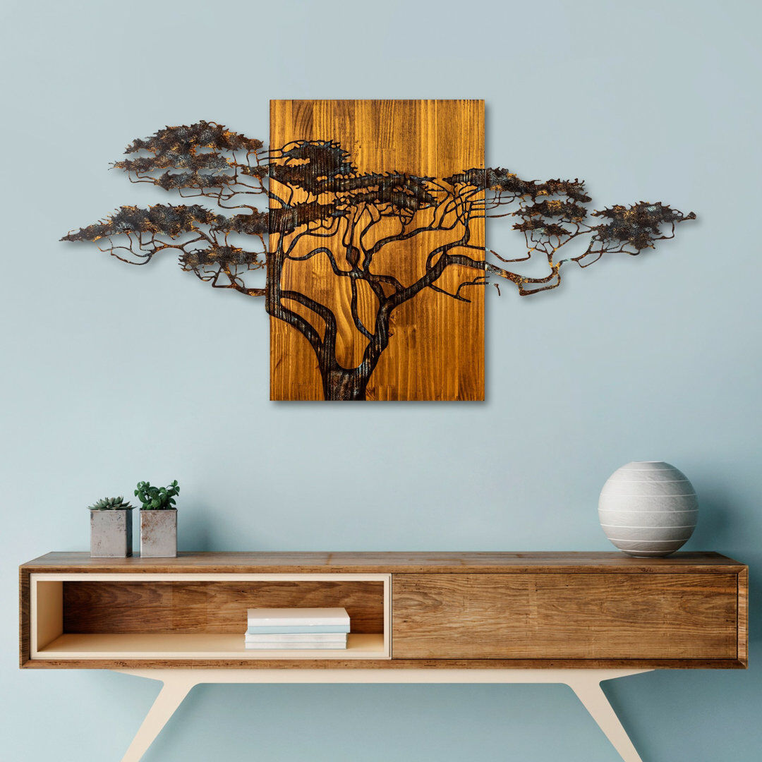 Alpen Home Hand-Painted Decorative Wooden Wall Accessory, 145 x 70 x 5 cm, 100% Solid Wood (Thickness: 5 cm) & Durable Metal (Thickness: 0 cm) Brown 70cm H X 144cm W