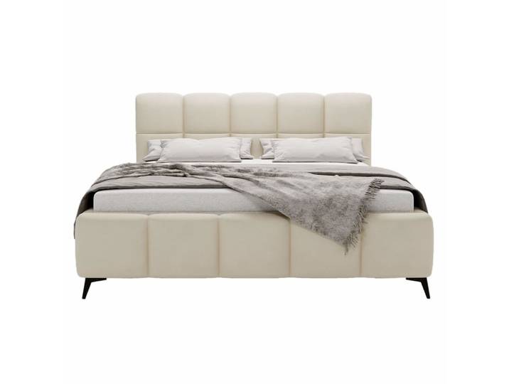 Lit coffre queen size 160x200 cm sommier inclus beige