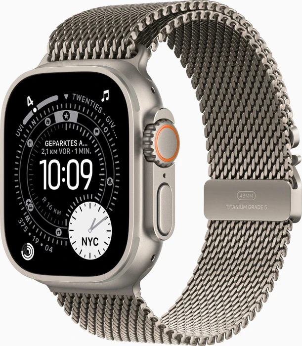 Apple Watch Ultra 3 49 mm Titan Natur mit Natur Milanaise Armband Titan - S
