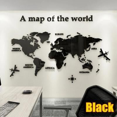 Inspire Essentials 3D Acrylic World Map Wall Sticker Modern Wall Decor black 70.87 39.37 Inches