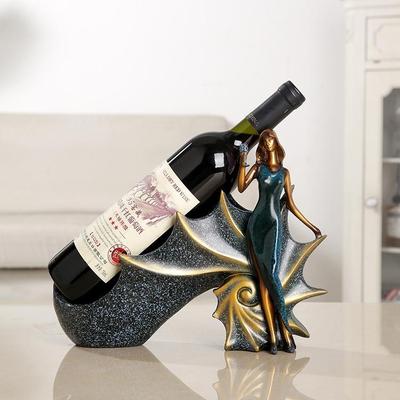 Snug & Styled Elegant Resin Wine Bottle Holder Sculpture Creative Wine Bottle Holder For Home Bar Decor blue