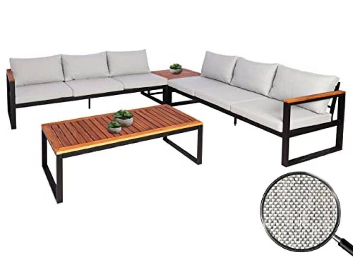 Mendler Garten-Garnitur HWC-L26 Aluminium - hellgrau