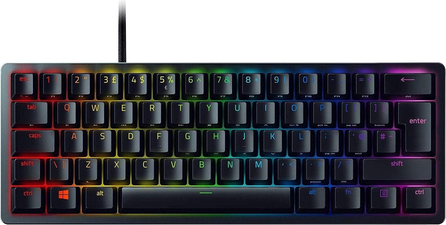 Razer Huntsman Mini (Purple Switch) - 60% Compact Gaming Keyboard (Clicky Optical-Mechanical Switches, Doubleshot PBT Keycaps, Detachable USB-C Cable) UK Layout   Black, New