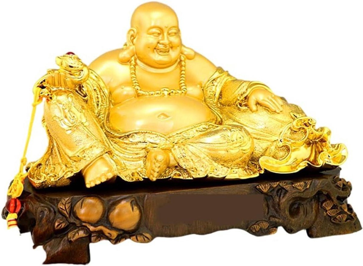 Boeddhabeeld Decor Bruin - Handgemaakt Fengshui Ornament van Hars - Breedte: 49 cm, Diepte: 34 cm