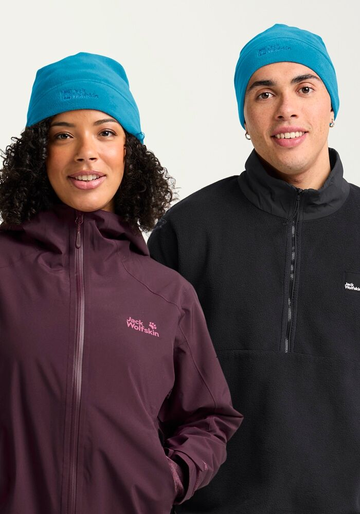 Beanie JACK WOLFSKIN "REAL STUFF BEANIE", Gr. onesize, blau (aurorablau), Polyester, Mützen Beanie aurorablau onesize