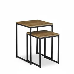 Relaxdays Beistelltisch 2er Set, stapelbar, Industrie Design, Satztisch 2 Größen, quadratisch, Metall, Holzoptik/schwarz