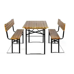 Gartenset - 2x Biergartengarnitur mit Rückenlehne + 1x Tisch, klappbar