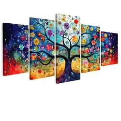 LEINWANDBILD 5er Set Bunt - Baum des Lebens - Blumen - Abstrakt 150x80 cm
