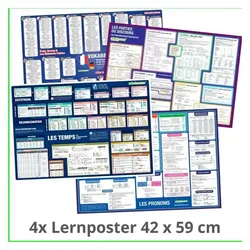 mindmemo Lernposter 4er Set - Französische Zeiten + Wortarten + Pronomen + Grundwortschatz Gr, Schulbücher von Henry Fischer, Philipp Hunstein