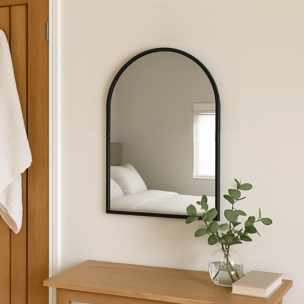 Jobu Home Akiko - Black Metal Arched Wall & Leaner Mirror Black 70cm x 50cm