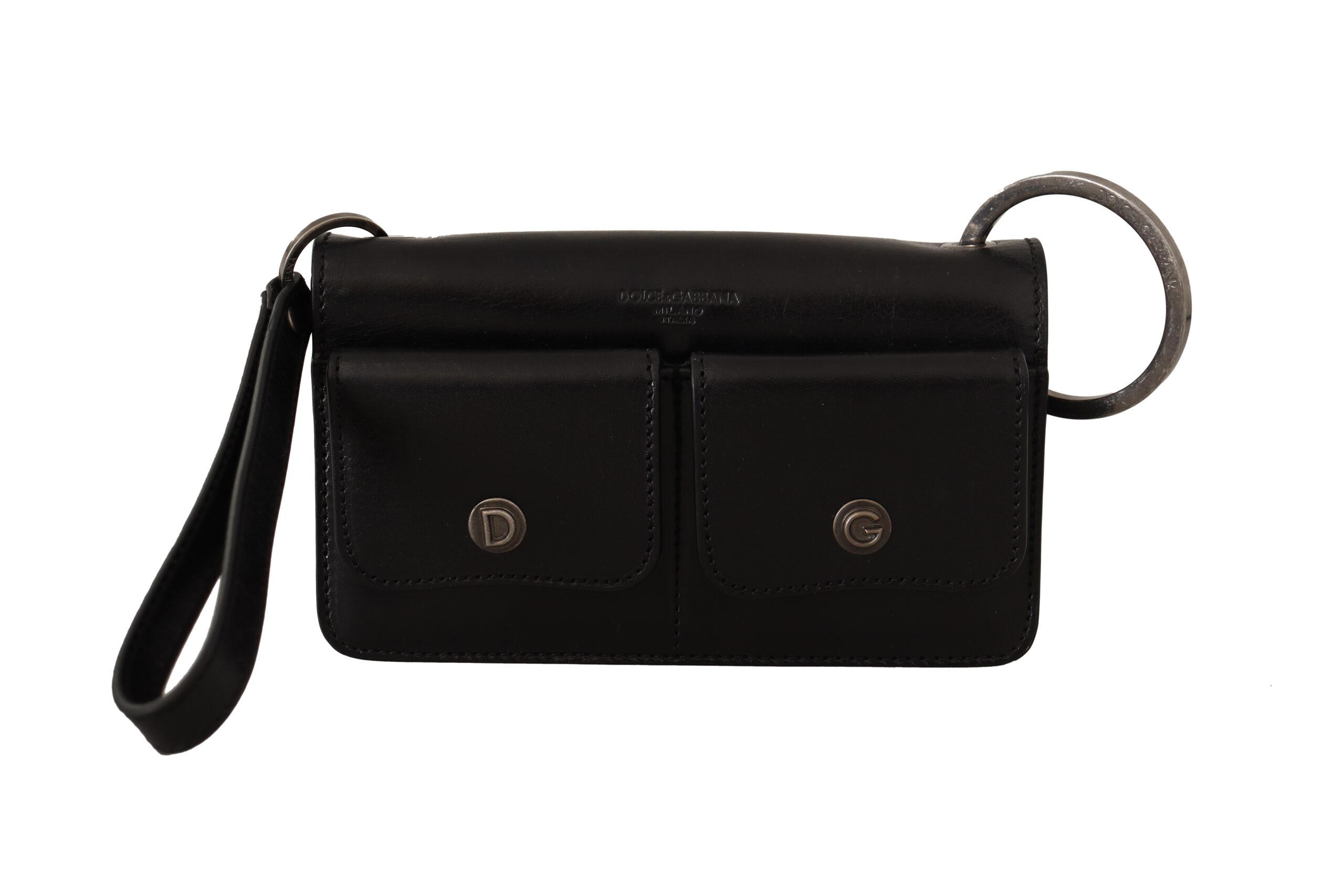 Dolce & Gabbana Schwarze Leder Handgelenk Mini Tasche Karten Geldbörsen Herren Wallet