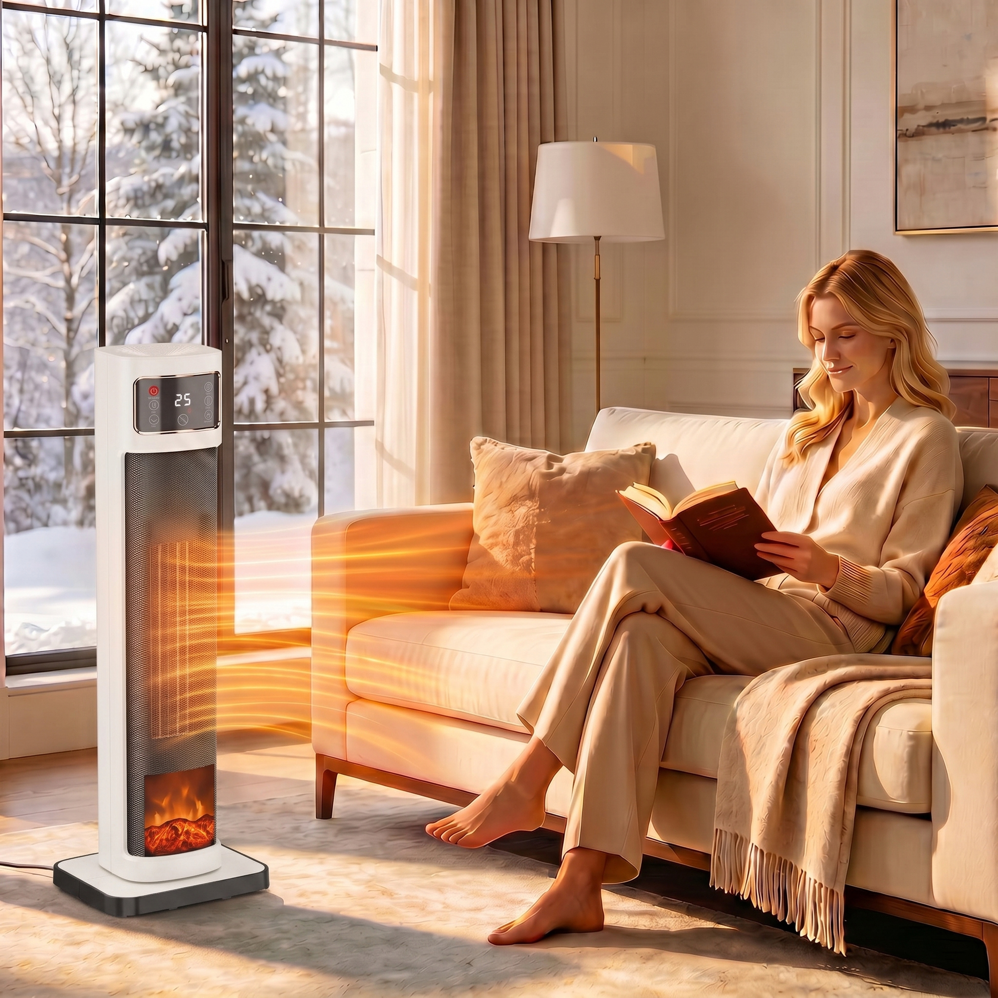 Homcom Riscaldatore Elettrico in Ceramica con Termostato Regolabile, 4 Modalità, Pannello Touch, Telecomando, Bianco   Aosom Italy