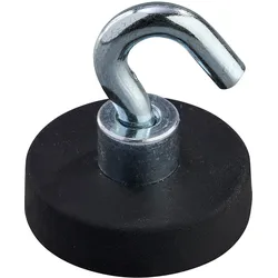 Gummierte Magnete mit Haken 22 mm | schwarz, Neodym, Gummi, Stahl
