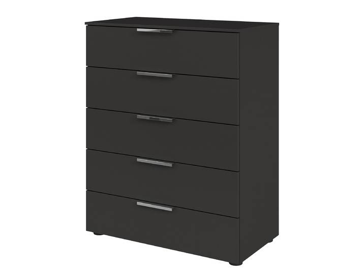 Commode Flipp à 5 tiroirs 80cm Noir/Noir/Argenté