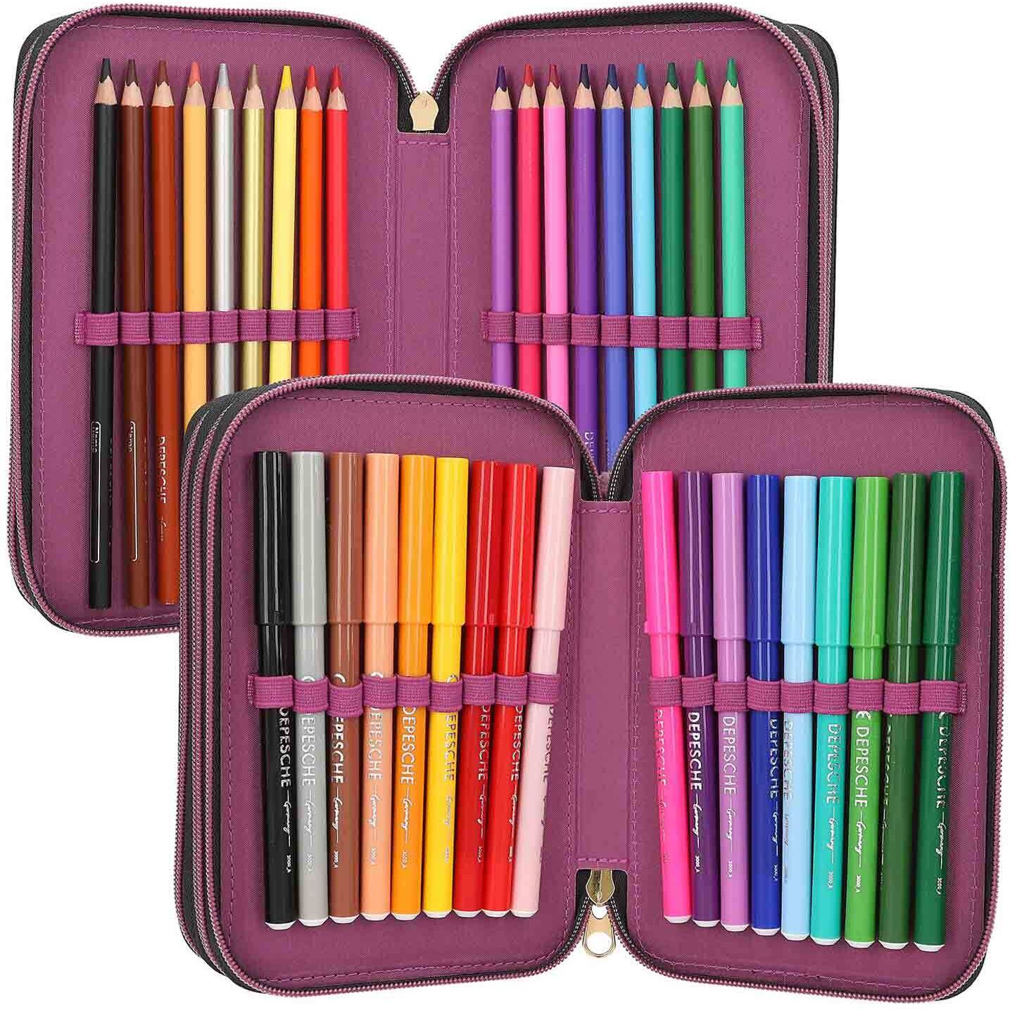 Buntstift DEPESCHE "3-Fach Federtasche TOPModel 7,5 x 13 x 20 cm bunt", Kinder, bunt, Kunststoff, Stifte Buntstift