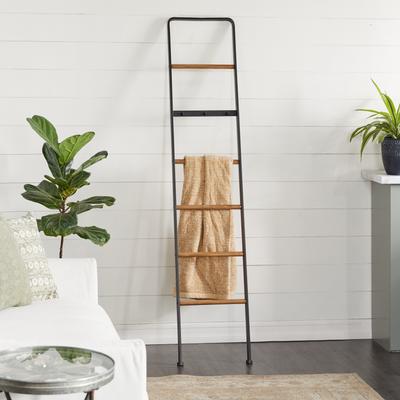 ARCILLA ELEMENTAL Black Metal Slim 3 Hook Ladder with 5 Brown Wood Rungs
