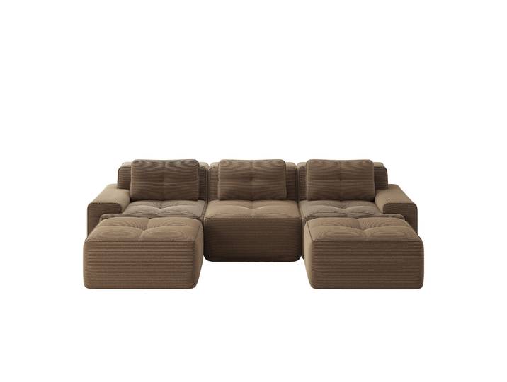 Elvmi Canapé Modulaire Avec Ottoman\, Canapé En U Modulable\, Assise Profonde\, En Cordon\, Marron