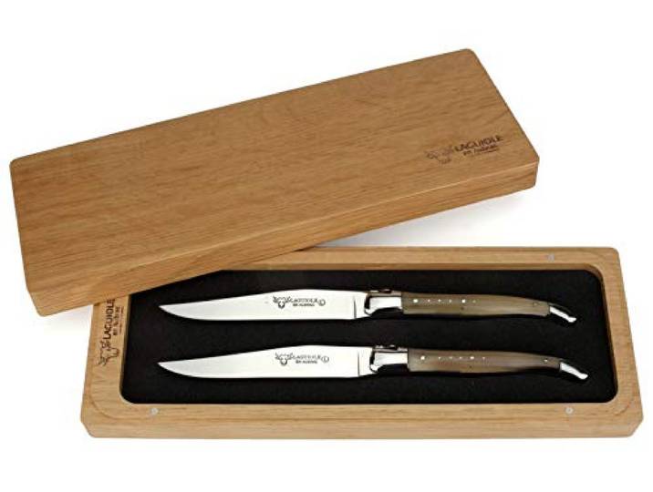 Laguiole en Aubrac - Zwei französische Laguiole Steakmesser - Griff polierte Hornspitze - Edle Steakmesser aus Frankreich
