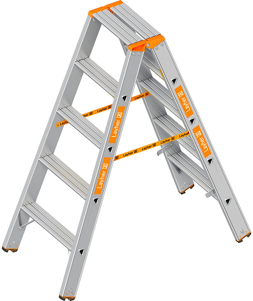 Stufen-Stehleiter, beidseitig begehbar, 2 x 5 Stufen Layher