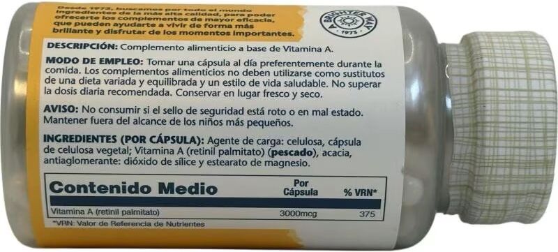 Solaray Vitamina A 3000mcg, 60 Cápsulas Vegetales Talla Única Unisex