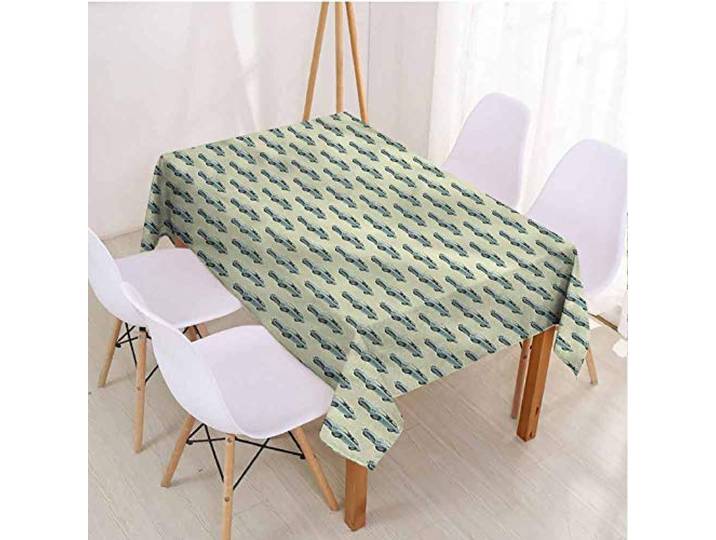 VICWOWONE Rechteckige Polyester-Tischdecke im Vintage-Stil, bedruckt, Retro-Sportwagen-Design, rechteckig, 178 x 213 cm (B x L)