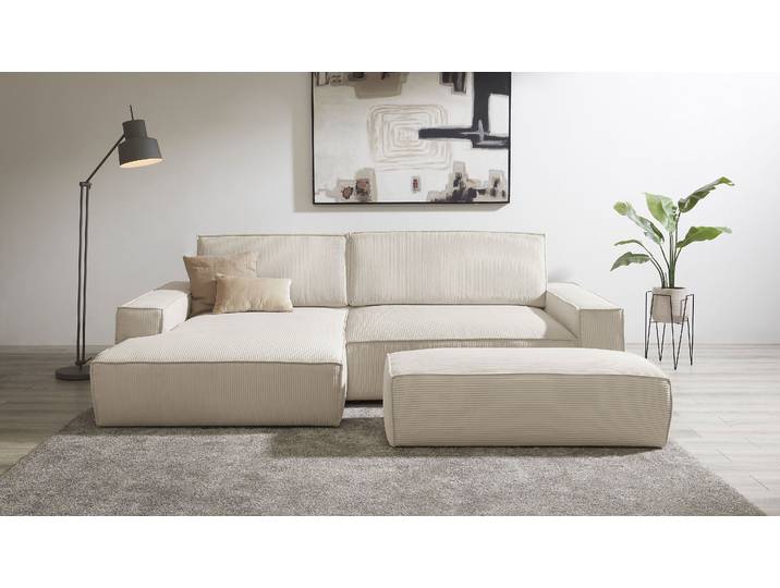 Polsterecke, 284x135 cm, Polyester, Hellbeige, Schlaffunktion & Recamiere, Landhaus, Home-affaire