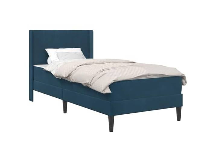 TUERYAFEK Bettgestell Mit Matratze 80x200 cm Samt Blau Mit Kopfteil, Lattenrost, Taschenfederkern, pflegeleicht, rechteckig