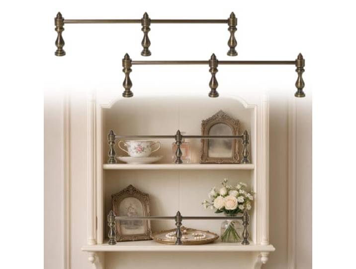 2er Pack Bronze Regal Schutzzaun Set mit Schrauben Anti-Fall Vintage Ersatz Dekorative Schrank Schutzreling Für Glaswaren Sammlerbarriere, Anpassbar