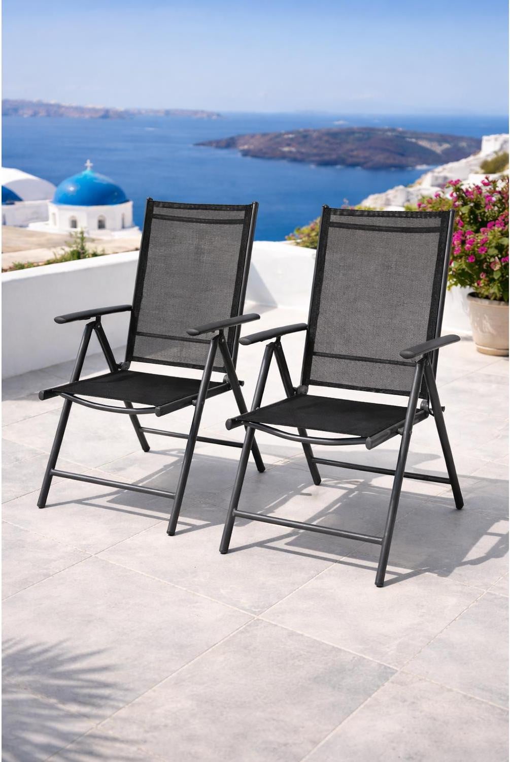 Mojawo Set van 2 inklapbare tuinstoelen van aluminium en textiel, antraciet