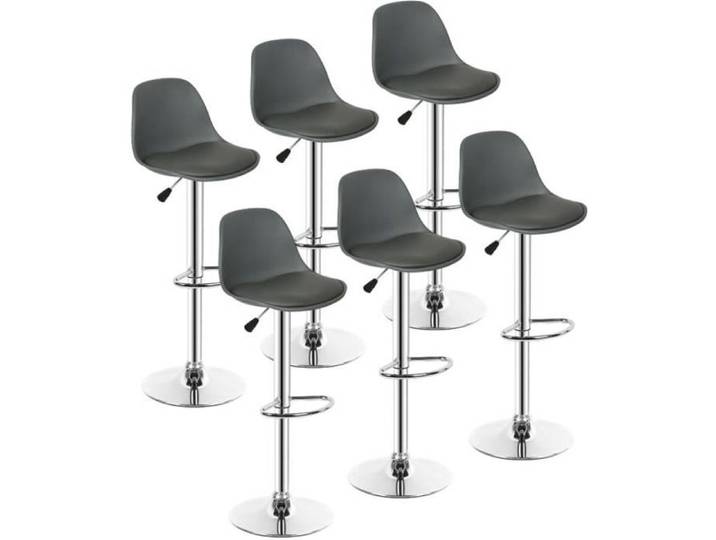 Lot de 6 tabourets de bar similicuir gris - JEOBEST - Réglables en hauteur - Style contemporain