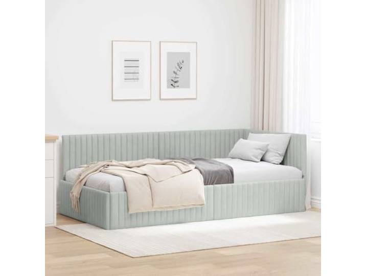 YUTAASU Eckbettgestell L Form Hellgrau 90x200 cm Samt Platzsparend, Tagesbett nutzbar, verstellbares Kopfteil links oder rechts montierbar