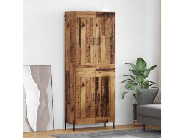 Elegantes Highboard für Wohnzimmer Aufbewahrung, stabiles Highboard mit Wandhalterungssicherung, stilsvolles mit Eisenbeinen in Schwarz, modernes Design aus Holzwerkstoff,