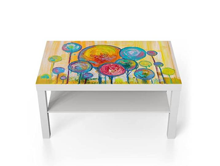 DEQORI Glastisch weiß groß 90x50 cm Motiv Baumkronen nach Kandinsky ausgefallener Beistelltisch aus Glas Hochglanz Couchtisch fürs Wohnzimmer moderner Couch Tisch mit Design