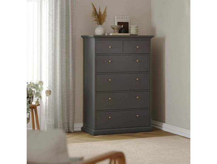 Dmora - Kommode Colombe, Mehrzweckkommode, Schlafzimmerkommode, Schrank mit Schubladen, 96x49 h139 cm, Grau