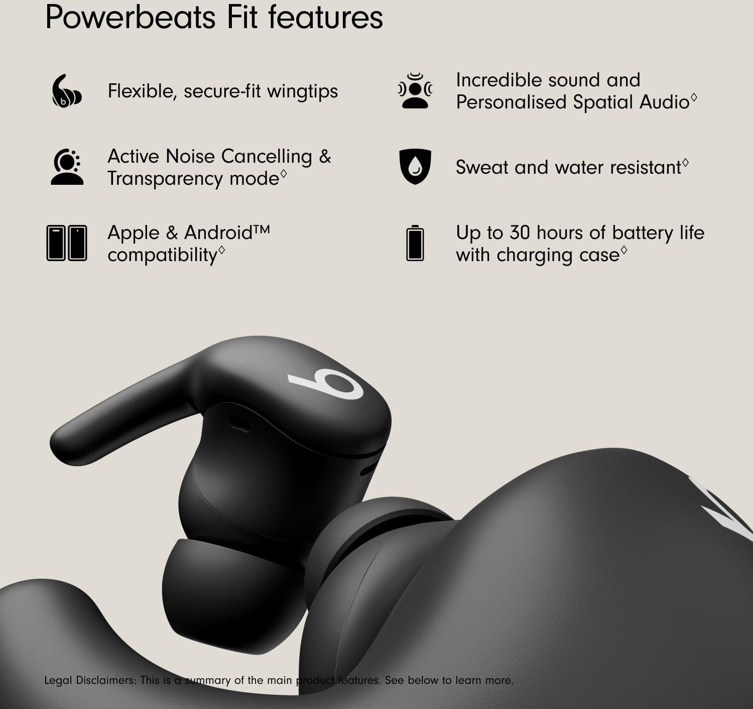 ECLAT Tech Ltd Beats Powerbeats Fit – Wireless Noise-Cancelling Workout Earbuds – Jet Black