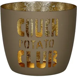 Madras Windlicht M mit Motiv Couch Potato Club in sandstone/gold