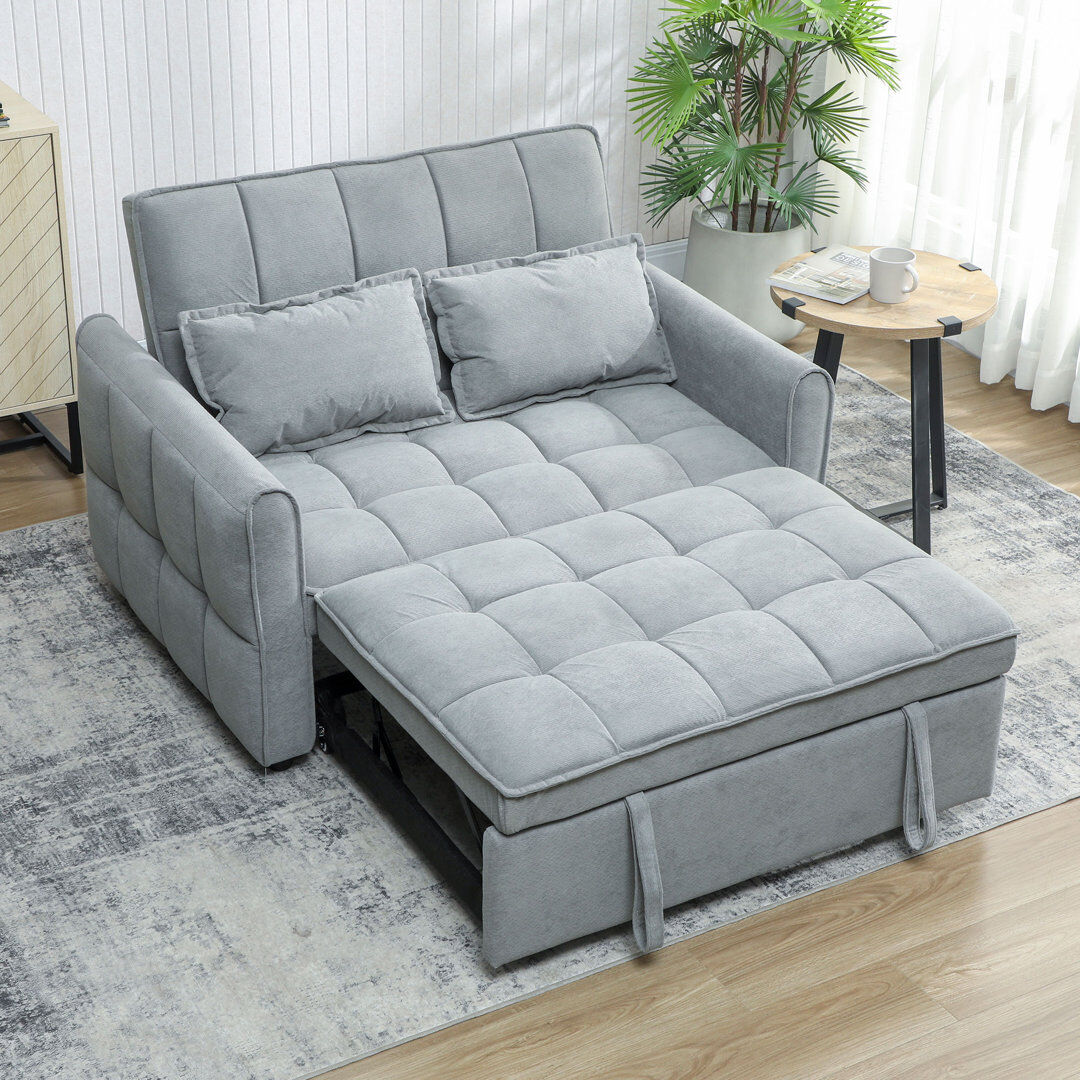 17 Stories HOMCOM 2 Seater Sofa Bed 3-in-1 Convertible Pull Out Bed Settee Grey 88cm H X 124.5cm W X 86.5cm D