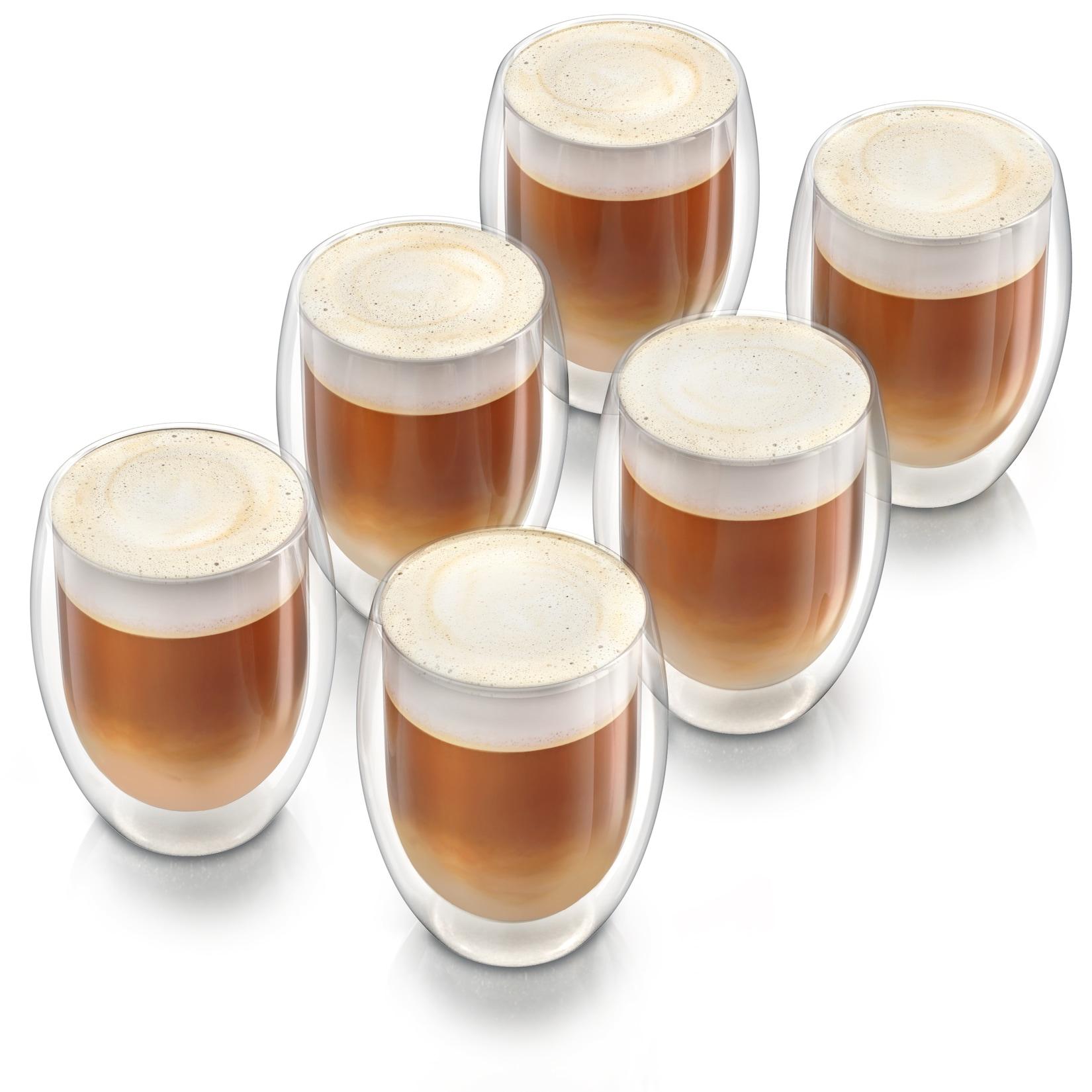 Arendo Thermogläser 6er-Set, je 350 ml, doppelwandiges Borosilikatglas, ohne Henkel, für Kaffee und Tee, spülmaschinen- und mikrowellengeeignet