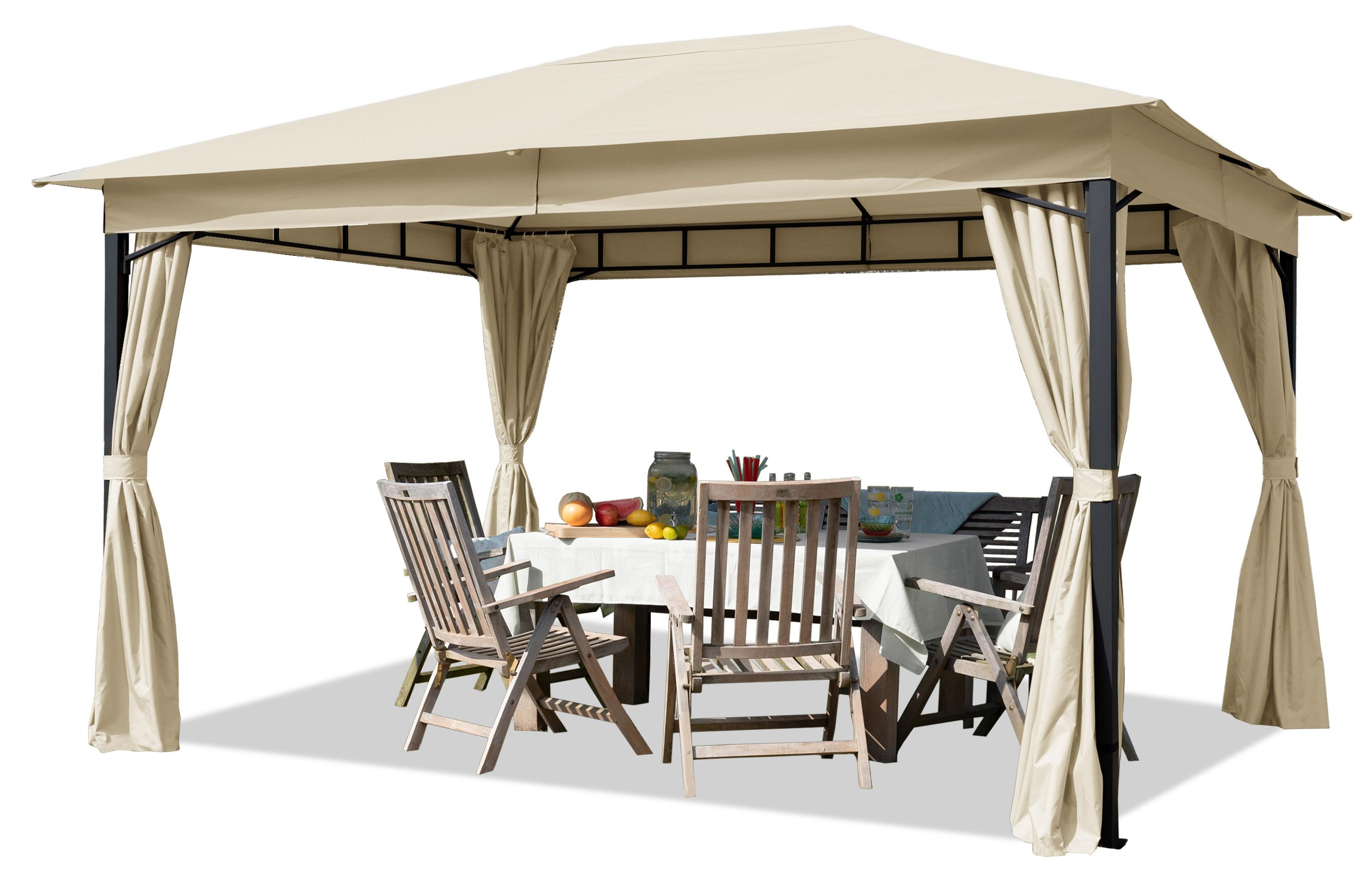 Gartenpavillon 3x4 m ca. 180 g/m² Dachplane wasserdicht Pavillon mit 4 Seitenteilen in Champagner
